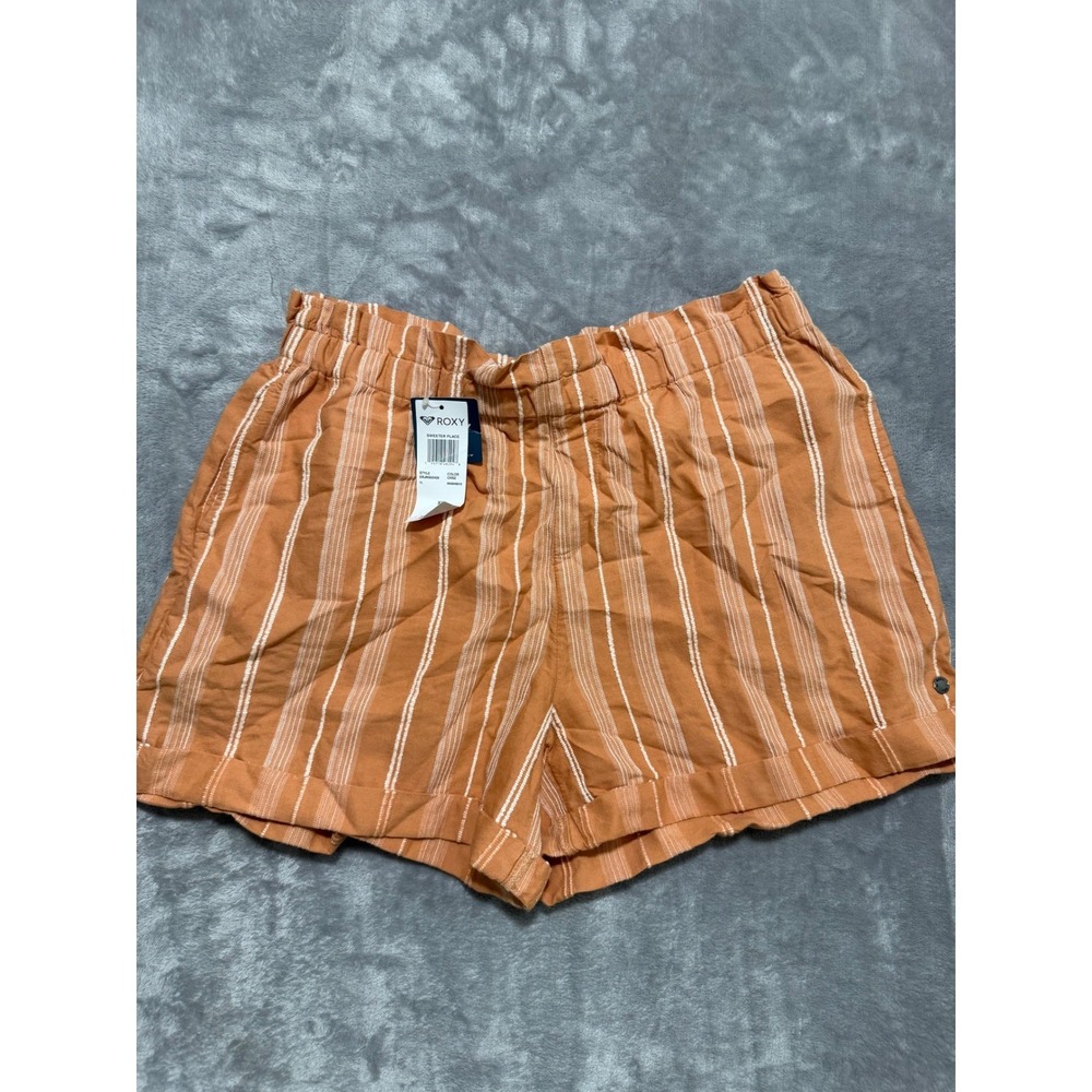 Roxy Sweeter Place Shorts Women‎ XL Orange Striped Elastic Waist ERJNS03409